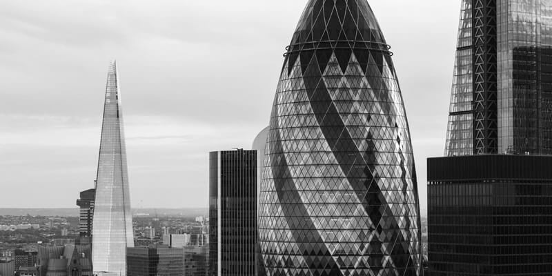 Skyline of London featuring The Shard and Gherkin