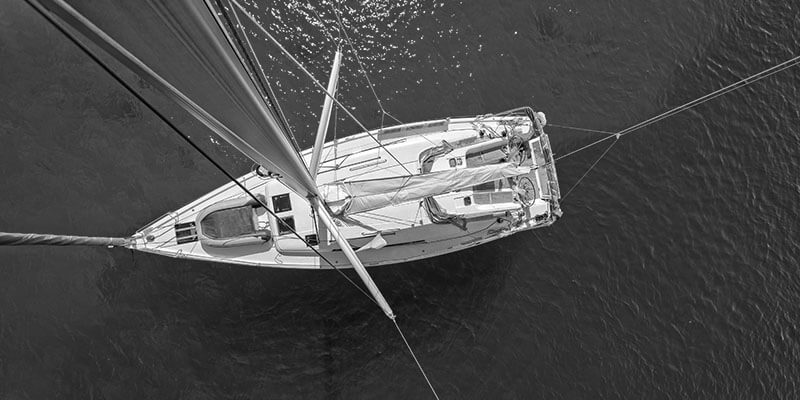 Aerial shot of white yacht