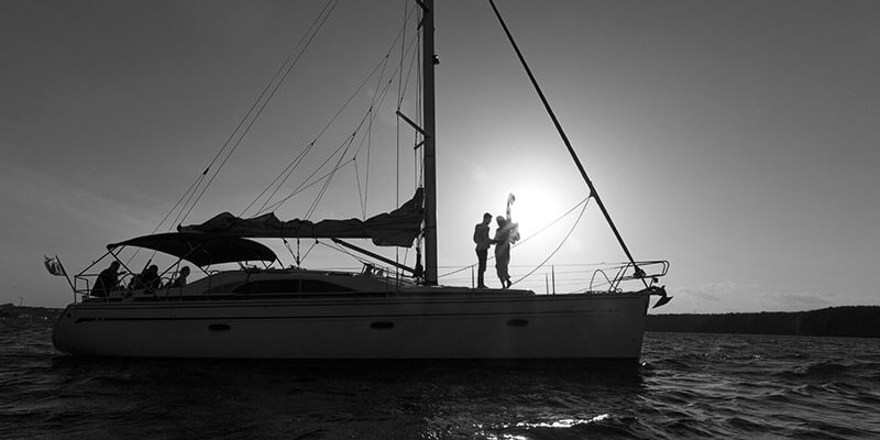 Silhouette of couple on a luxury yacht