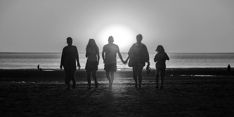 Silhouette of family walking on a beach